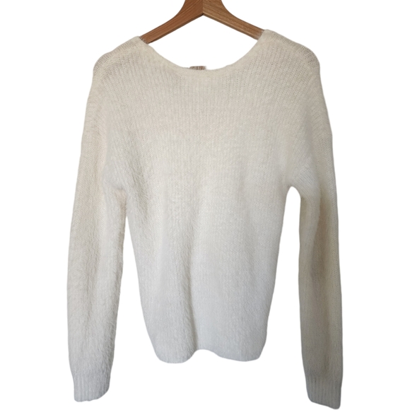 Planet Gold Cream V-neck Eyelash Knit Drawstring Ruched Sweater Juniors Size M - Picture 3 of 8